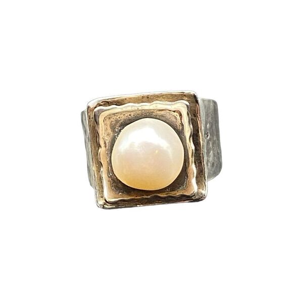 Silpada Hammered 925 Sterling Silver Square Freshwater Pearl Ring Size 5.5 - Picture 1 of 9
